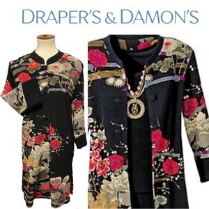 Draper’s & Damon’s Mandarin Floral Asian Garden Duster Coat Jacket Medium NWOT